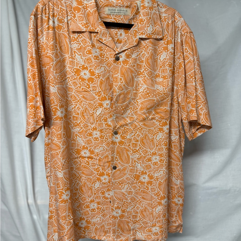 Island Republic Orange and White Casual Button Down Shirt